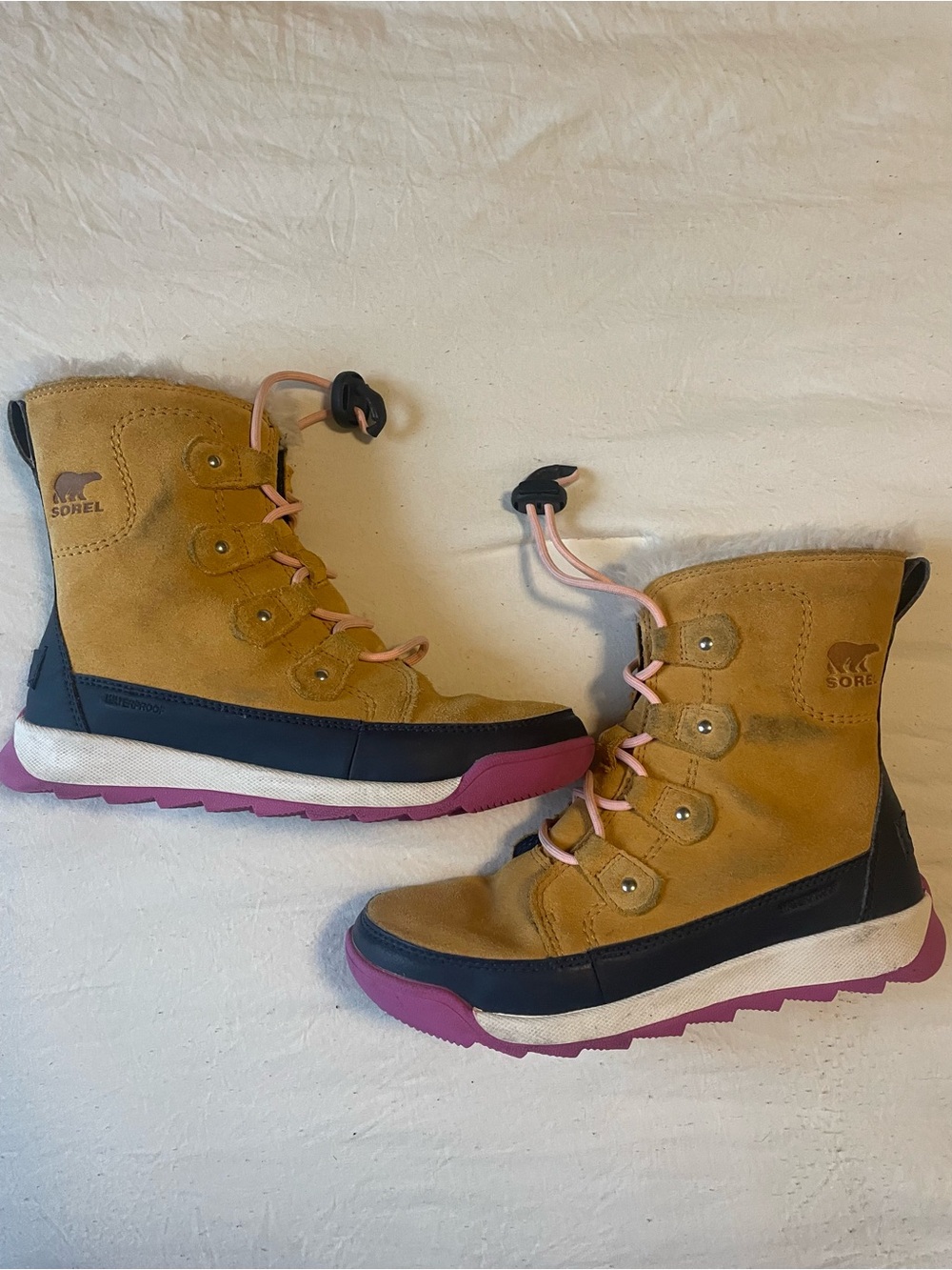 Sorel Kids Tan, Pink & Navy Waterproof Boots